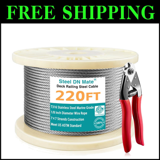 220FT Stainless Steel Cable with Cutter - Ideal for Railing & Landscape Projects