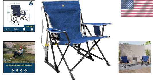 Durable Kickback Rocker Chair with Drink Holder - Perfect for Camping Adventures