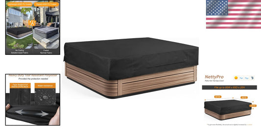 Adjustable Black Hot Tub Cover - Fade Resistant & Waterproof, Rectangular 86x67