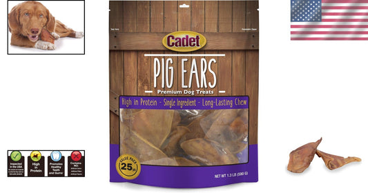 Savory Natural Pig Ears for Dogs - 25 Count Long-Lasting Chews, 100% Real Pork