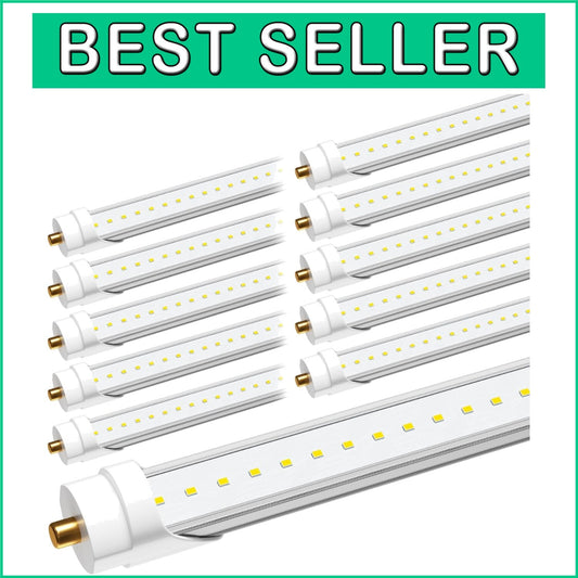 Efficient 8ft LED T8 Bulbs, 40W 4800LM, 6000K Clear Cover - Indoor Use 10 Pack