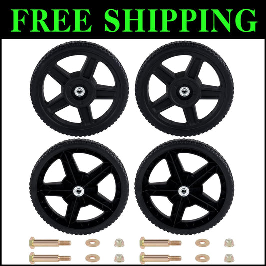 4 Pack 12-Inch Replacement Lawn Mower Wheels with Bolts & Lock Nuts - Easy Fit