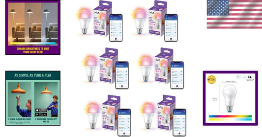 Energy Efficient 60W A19 LED Smart Bulbs - 6 Pack with Matter Compatibility