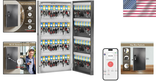 Secure 96-Key Key Box with Smart Lock and Multiple Access Methods – Black Finish