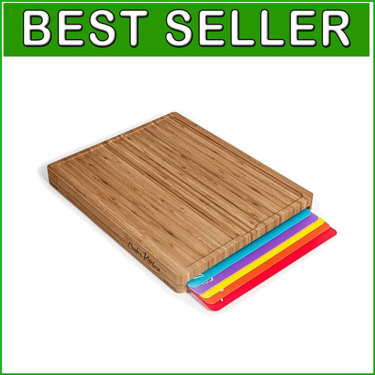 Durable Bamboo Cutting Board with Color-Coded Flexible Mats for Kitchen Safety