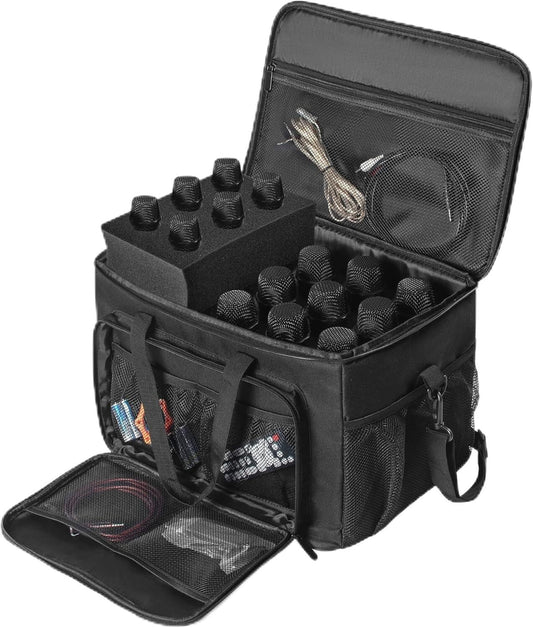 Versatile Wireless Microphone Case with 15 Slots & Removable Foam Protection