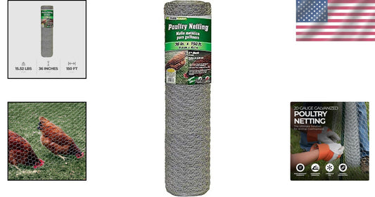 36" x 150' Galvanized Hexagonal Mesh Chicken Wire - Ideal for Birds & Rabbits