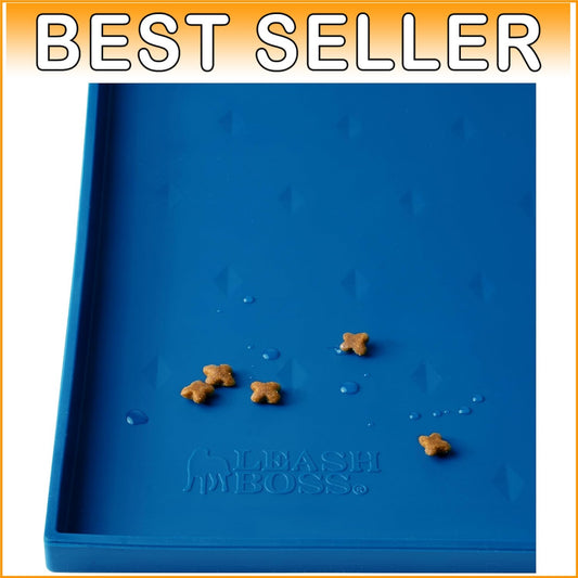Pet Feeding Mat with Extra Tall Lip - Dishwasher Safe, Blue Diamond Design