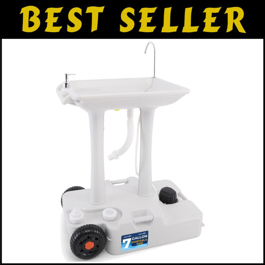 Freestanding Camping Sink with Wheels & Hands-Free Pump - Ultimate Convenience