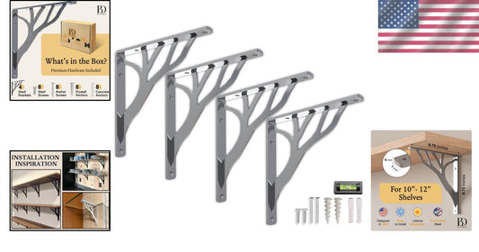 10-Inch Iron Metal Shelf Brackets - Chic Chrome Finish, Easy Mounting - Set of 4