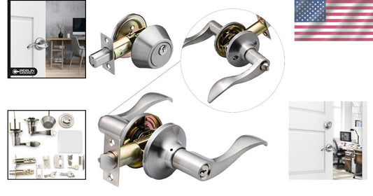 Alloy Steel Reversible Lever Handle & Adjustable Deadbolt Set in Satin Finish