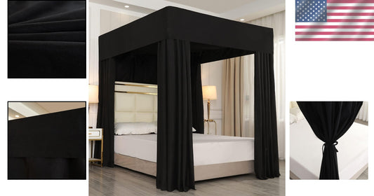Elegant Black Canopy Bed Curtains for 4 Corner Post - Modern Bedroom Decoration