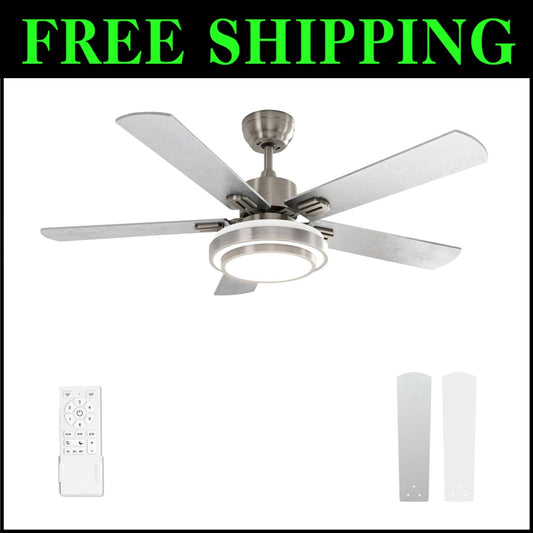 Quiet 5-Blade Ceiling Fan with LED Light and Remote Control - Modern Design
