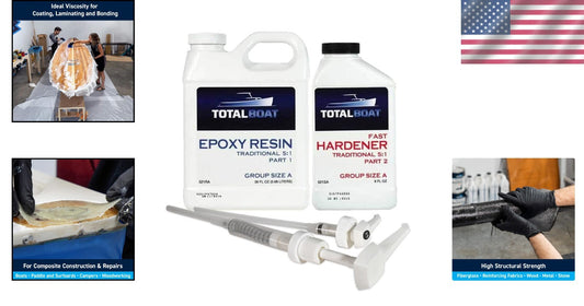 5:1 Marine Epoxy Resin for Fiberglass, Wood, and Composite Repairs - Quart Kits