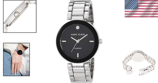 Genuine Diamond at 12 o'clock Women's Adjustable Silver-Link Bracelet Watch