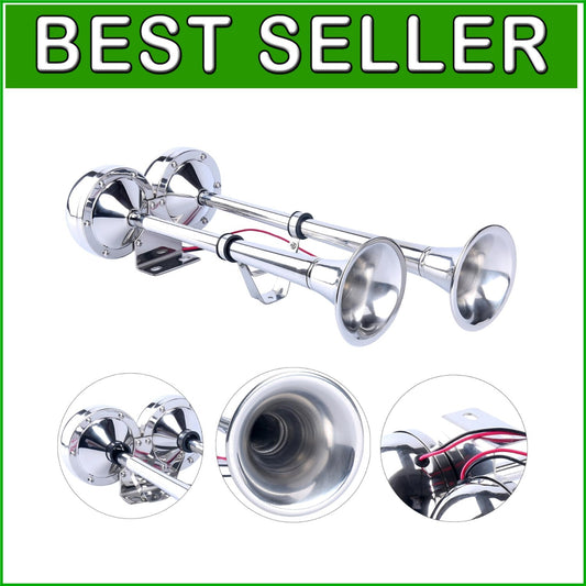 Weather-Resistant Stainless Steel Dual Trumpet Horn - 125db for Boats & Trucks