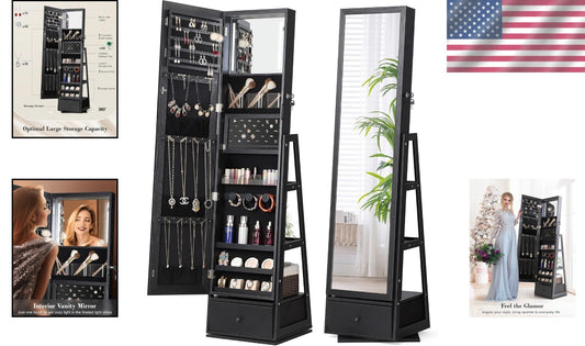 360° Swivel Jewelry Cabinet with Touch Screen Mirror - Elegant Storage Solution