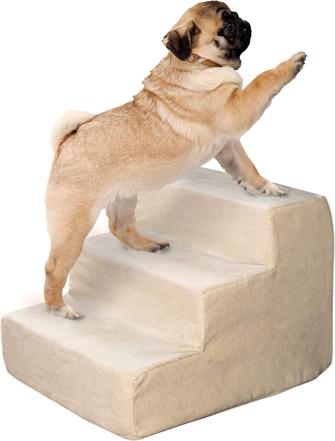 Non-Slip 3-Step Pet Stairs with Machine Washable Cover - Supports 25lbs