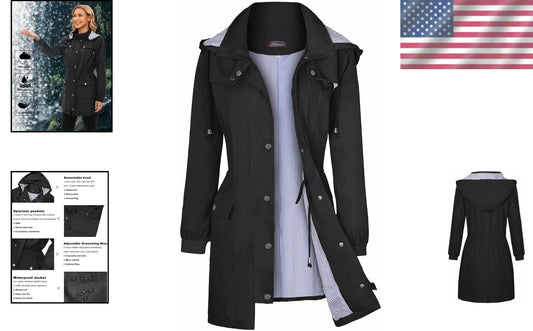 Stylish Women's Waterproof Rain Jacket - Lightweight Hooded Windbreaker S-XXL