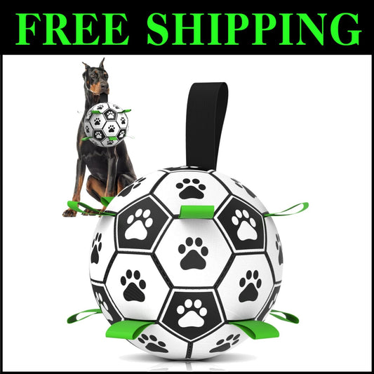 Giant Dog Soccer Ball with Nylon Straps - 10 Inch, Perfect for Active Breeds