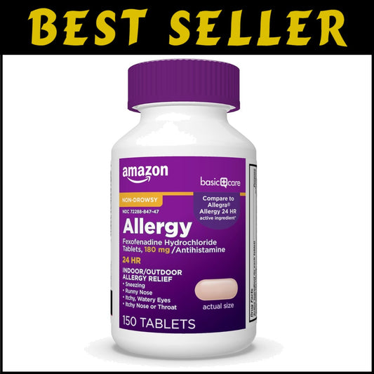 Fexofenadine Hydrochloride 180 mg - 24-Hour Non-Drowsy Allergy Relief, 150 Count