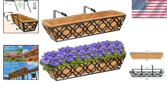 Vintage-Inspired 24-Inch Window Deck Planters with Coconut Coir Liner - Set of 2