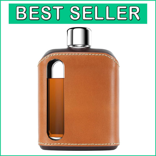 Durable Leather-Covered Glass Hip Flask - Ideal Gift for Spirits Enthusiasts