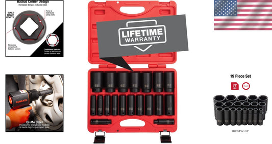 Professional 1/2 Inch Drive SAE Deep Impact Socket Set with Storage Case