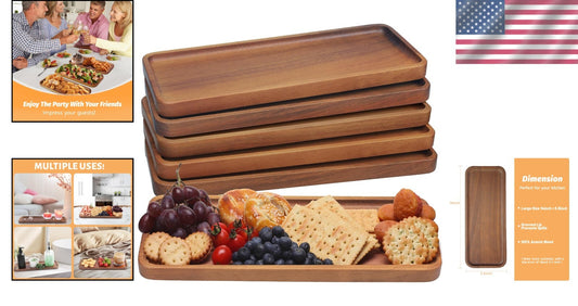 Elegant Acacia Serving Trays for Parties - 14" x 5.5" Charcuterie Boards, 6 Pack
