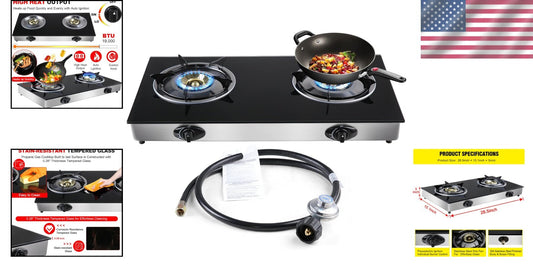 Tempered Glass 2 Burner Gas Stove with Auto Ignition - Perfect for Camping