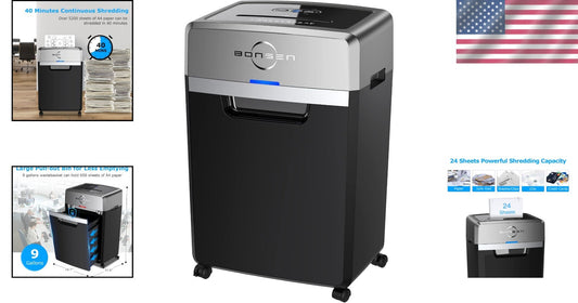 Efficient Office Heavy Duty Paper Shredder - 24 Sheets, Quiet, 9-Gallon Capacity