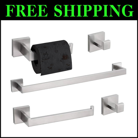 Premium SUS 304 Stainless Steel Bathroom Accessories Set 5-Piece - Easy Install