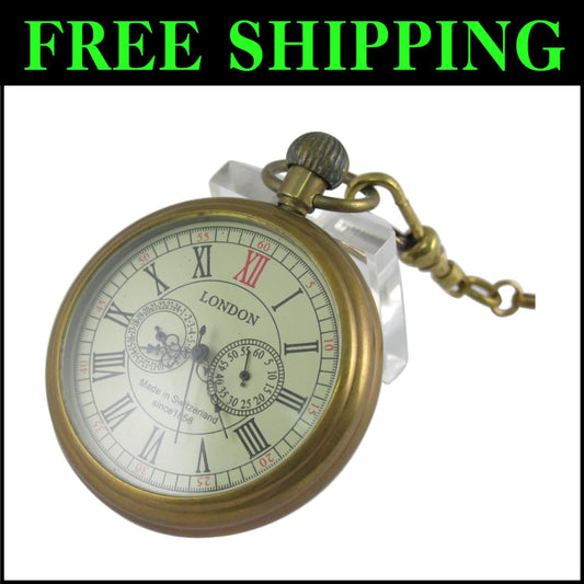 Vintage Hand-Wind Copper Mechanical Pocket Watch with Sub-Dials in Gift Box