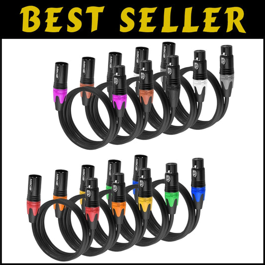 High-Performance 10-Pack 25ft XLR Cables - Balanced & Durable with Color Coding