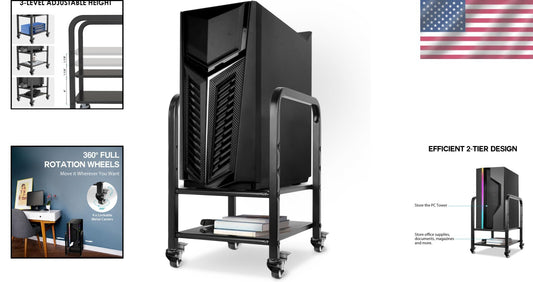 Efficient Computer Case Stand with 2-Tier Design and Mobile Caster Wheels
