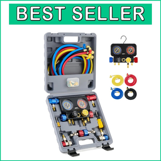 4-Way R1234yf AC Gauge Set with Hoses & Quick Couplers for Precision HVAC Care