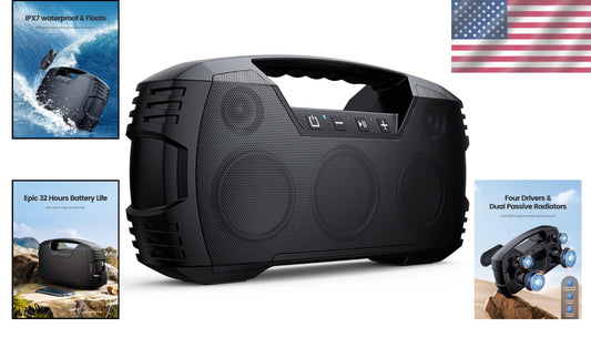 Bluetooth 5.0 Waterproof Speaker with 32H Battery - Ideal for Tailgates & More