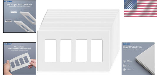 Elegant Matte 4-Gang Screwless Faceplates for Decorator Outlets - 10 Pack