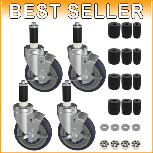 Adjustable 5-Inch Stem Caster Wheels Set for Easy Table Mobility and Height Lift