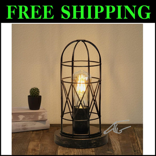 Industrial Touch Table Lamp with Dimmable 3-Way Control - Vintage Cage Design