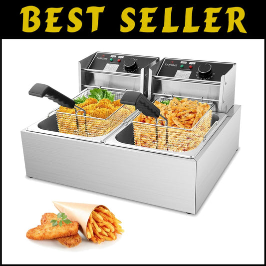 3400W Commercial Deep Fryer with 2x6.35QT Baskets - Stainless Steel Design