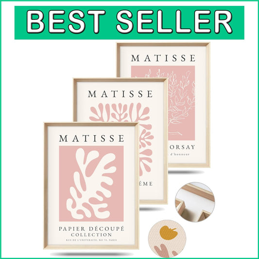 Elegant 16x12 Framed Matisse Wall Art Set in Pastel Pink - Perfect Home Accent