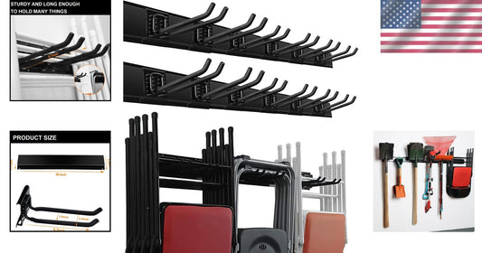 Durable Wall Mount Garden Tool Rack with Adjustable Hooks & Heavy Load Capacity