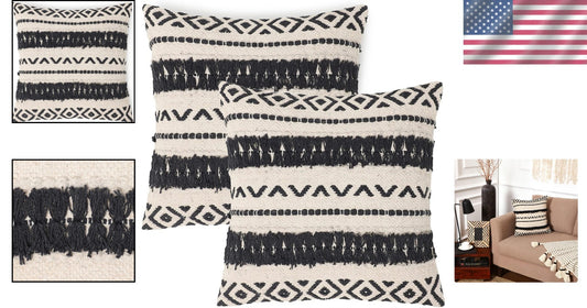 Elegant Handmade 18x18 Boho Throw Pillow Covers - Set of 2 with Zipper Closure