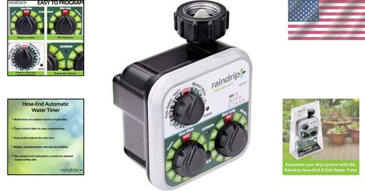 Automatic 3-Dial Sprinkler Timer with Rain Delay for Efficient Drip Irrigation