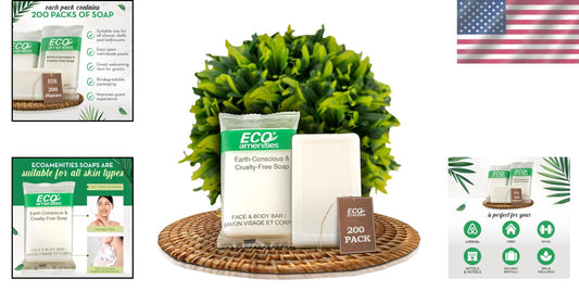 200 Pack Eco-Friendly Individually Wrapped Travel Soap Bars - Green Tea Scent