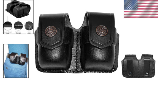 Genuine Cowhide Leather Double Speedloader Carrier for .38 Special & 357 Magnum
