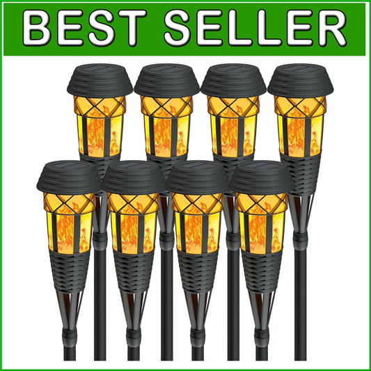 8 Count Set of Outdoor Waterproof Flickering Flame Solar Lights - Easy Install