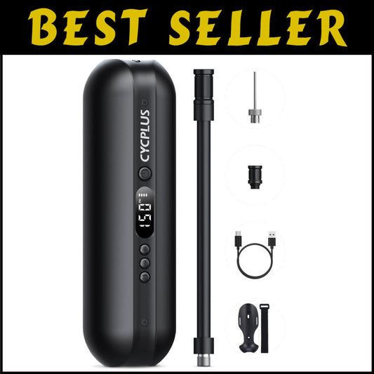 Efficient Tire Inflator with Presta & Schrader Valves - Rechargeable & Cordless