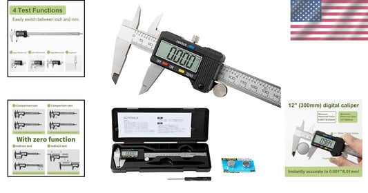 Stainless Steel Digital Caliper with Auto-Off Feature - 0-12" Measurement Range